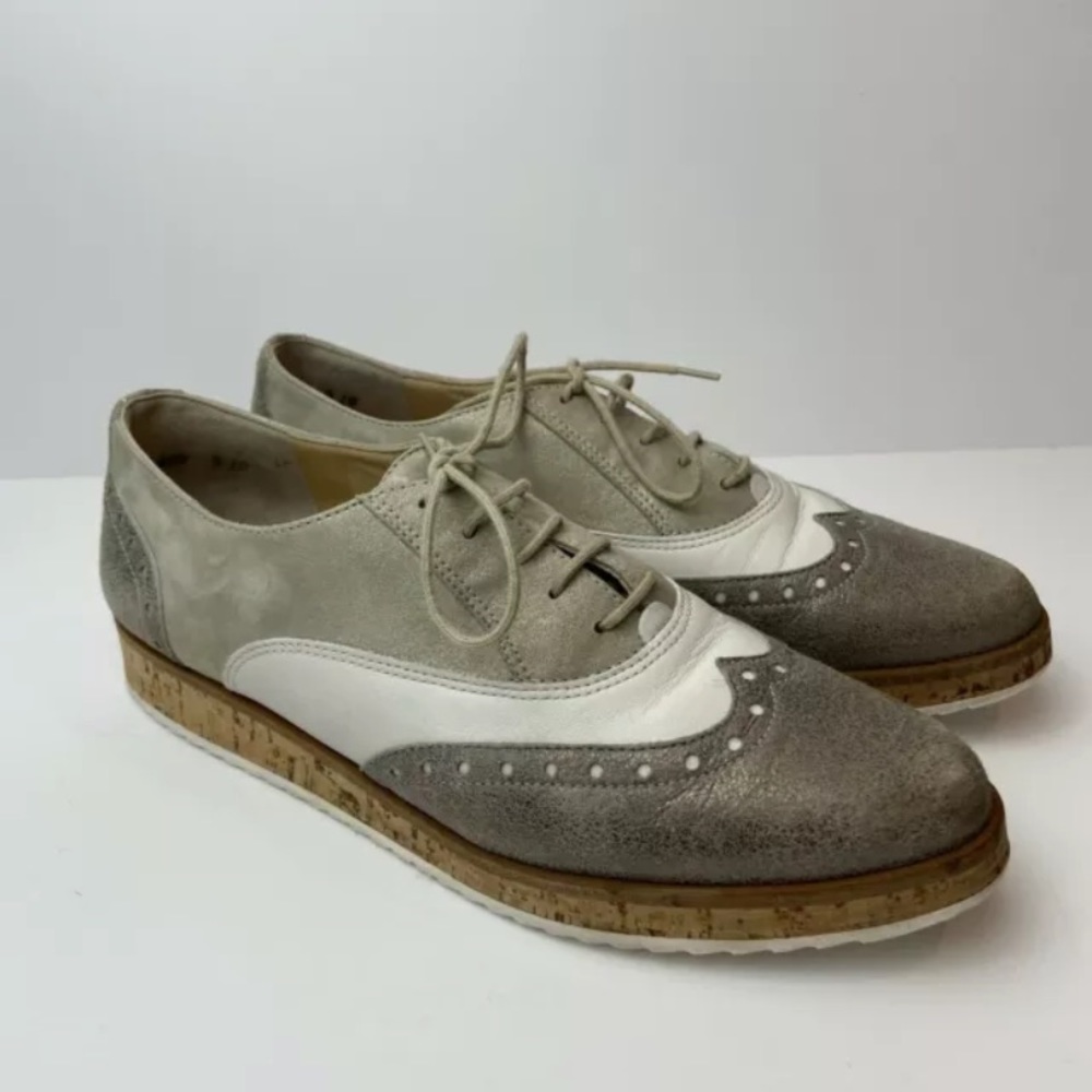 Paul Green Metallic Suede Wingtip Lace Up Oxfords